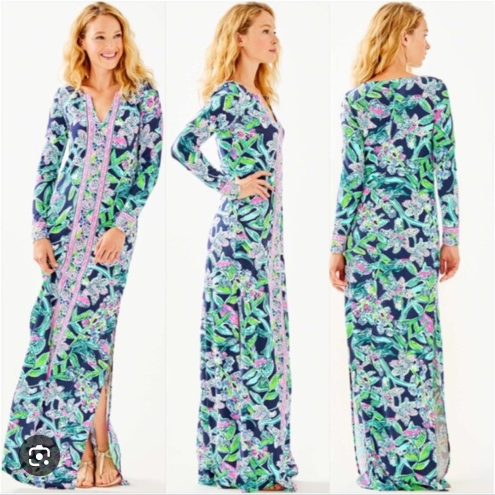 Lilly Pulitzer Floral Maxi Dress - Blue, Green, Pink